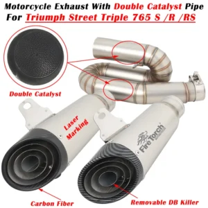 Triumph Street Triple 765 S R RS 2017 - 2022 Project Carbon Fibre Double Catalyst Pipe