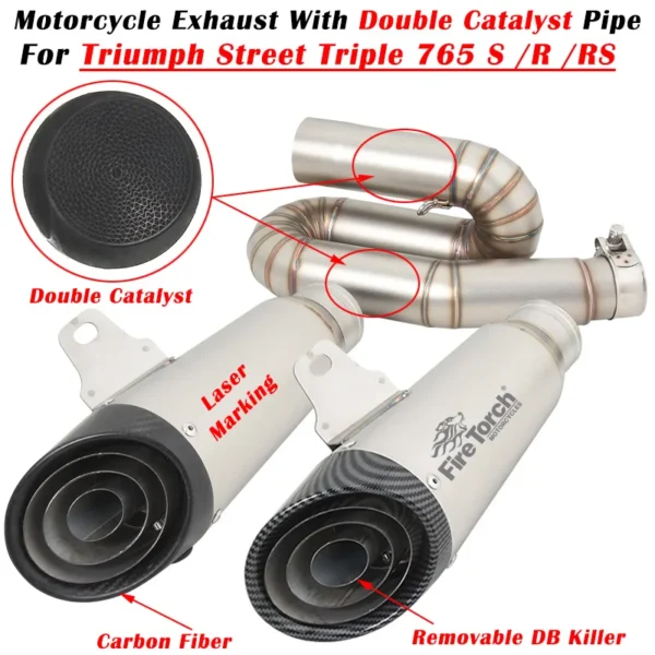 Triumph Street Triple 765 S R RS 2017 - 2022 Project Carbon Fibre Double Catalyst Pipe